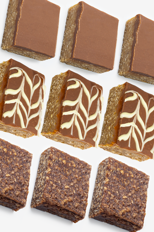 9 x Caramel Sauce, Cocoa/Coffee and Milk Chocolate Fudge Flapjack